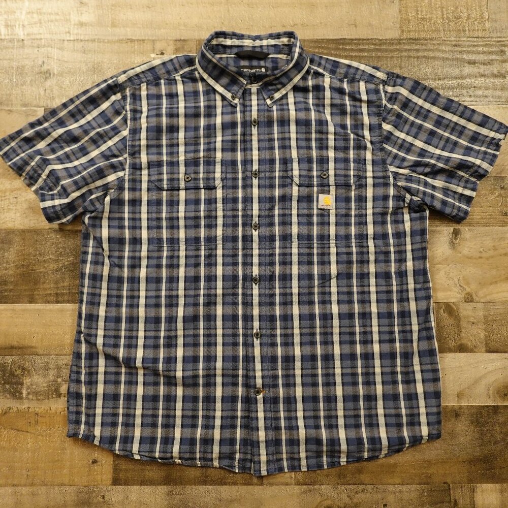 Carhartt shirt Loose Fit Midweight Short Sleeve Plaid men's XL blue white black